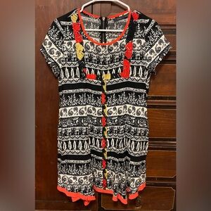 THML Black and White Tunic Dress with Red and Orange Trim